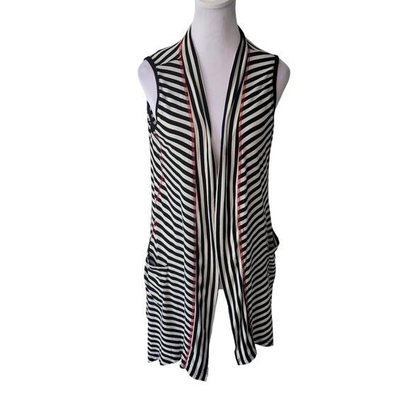 Parsley & Sage Size S Sleeveless Cardigan Open Front Striped Vest Striped Hi-Low - Picture 1 of 7